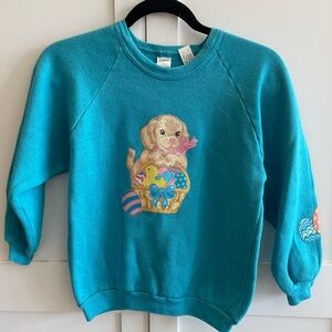 Kids Easter Themed Vintage Teal Puppy Sweatshirt Size XL